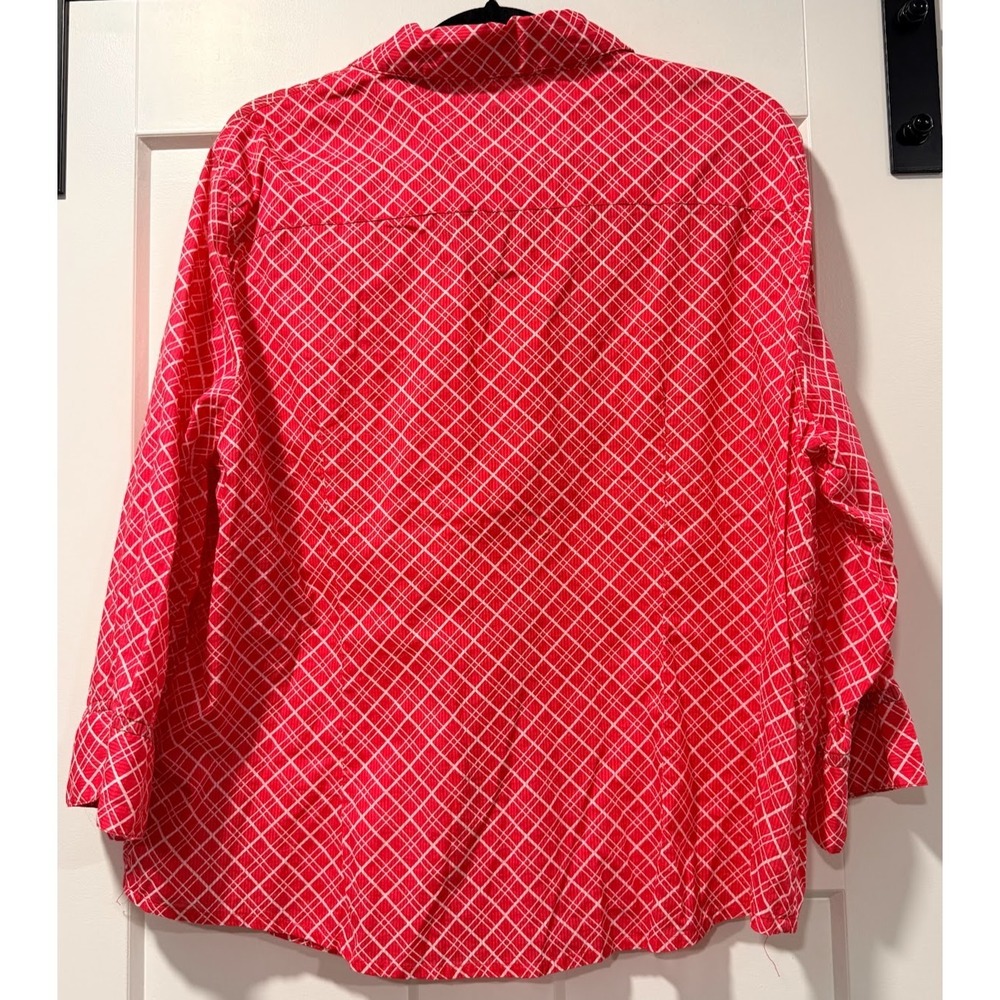 Vintage Alfred Dunner Button-Front 3/4-Sleeve Red & White Check Blouse Sz 18 - Picture 3 of 4